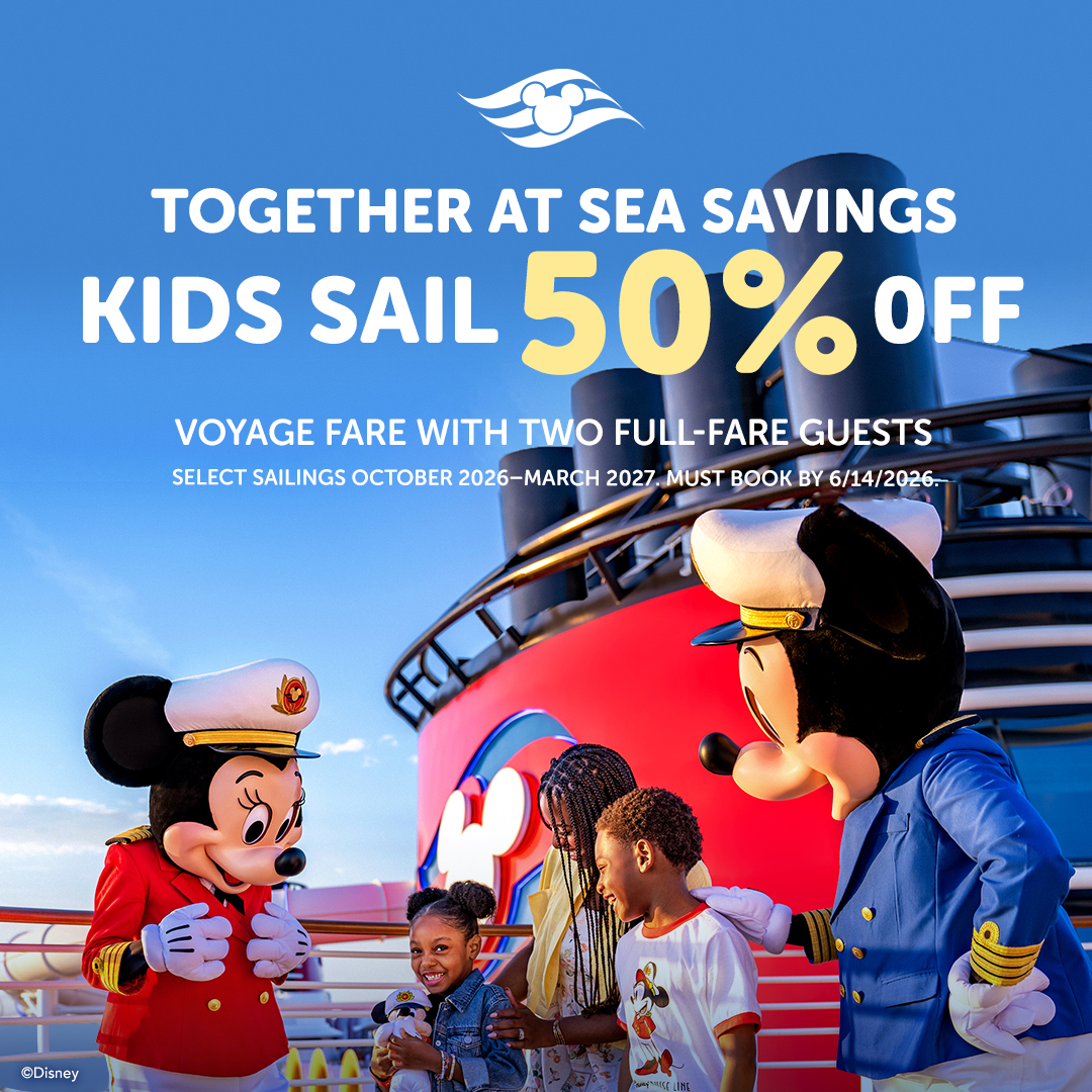 Save 50% on kids with this new Disney Cruise Line offer! ✨🚢 For a limited time, kids 17 and under sail 50% off voyage fare when traveling with two full-fare Guests! 
❗️Must book by June 14, 2026
❗️ Must travel October 2026 – March 2027
❗️ Up to 3 kids (17 & under) at HALF OFF
*Applies to select ships and sailings!
Message me if you want to take advantage of this amazing offer! 🚢⚓️