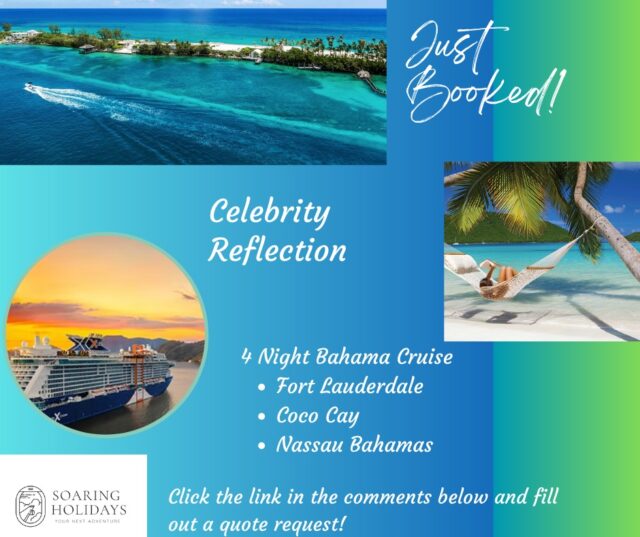 Just booked two lucky couples for a quick get away in July to the Bahamas!

Celebrity cruises have last minute summer deals happening.  Take advantage of drink packages and wi-fi offers before they disappear.

Click on the link in the comments for a free quote today.