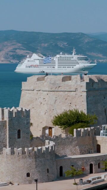 ​There’s something about Nafplion from the water. Sun on stone, blue in every direction, and Silver Muse sailing through the Mediterranean.​
​
